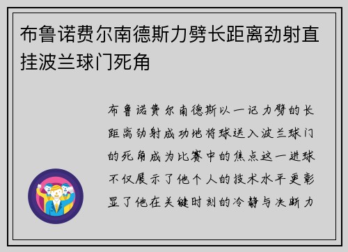 布鲁诺费尔南德斯力劈长距离劲射直挂波兰球门死角 布鲁诺费尔南德斯力劈长距离劲射直挂波兰球门死角
